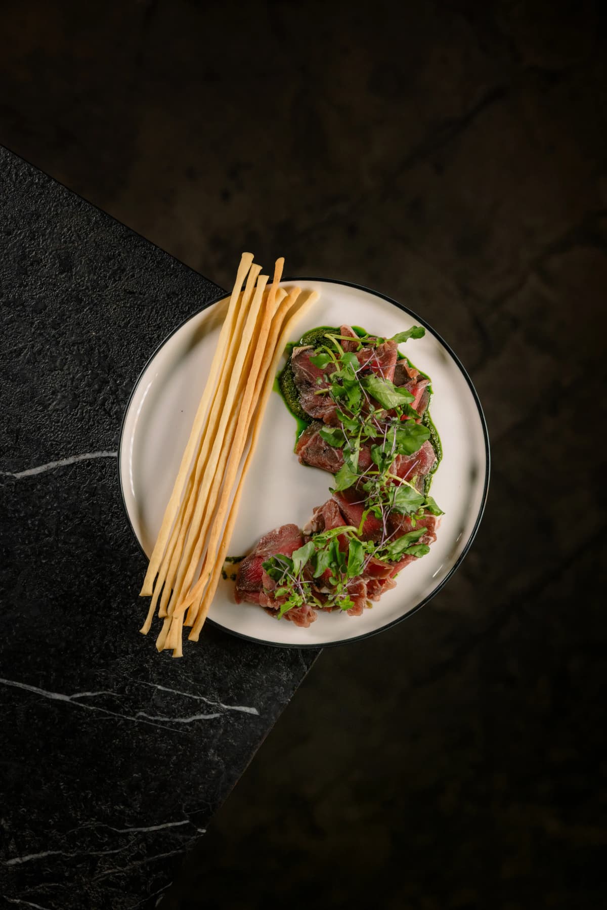 Beef Carpaccio with Pesto and Grissini